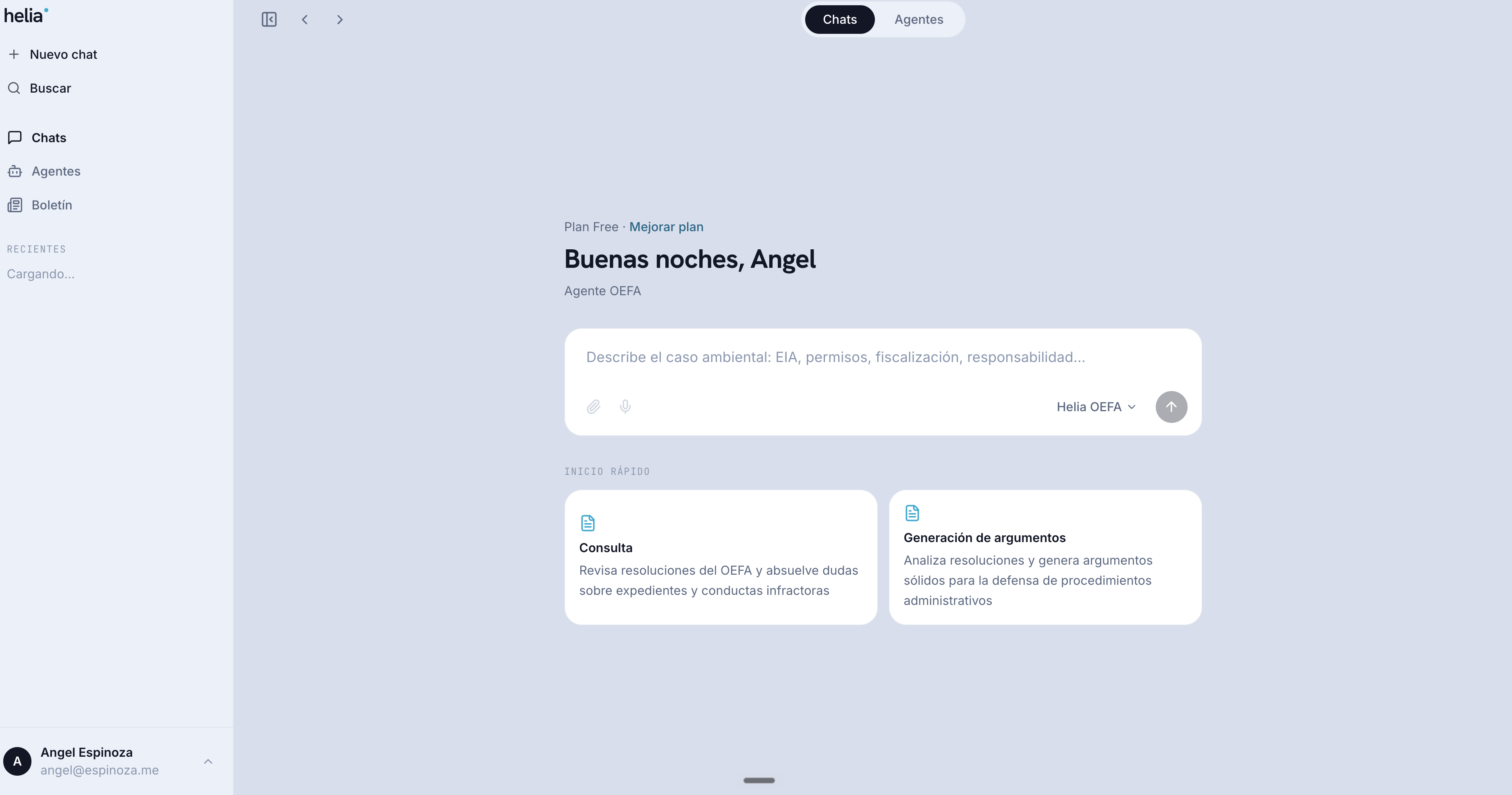 Interfaz del asistente legal Helia AI